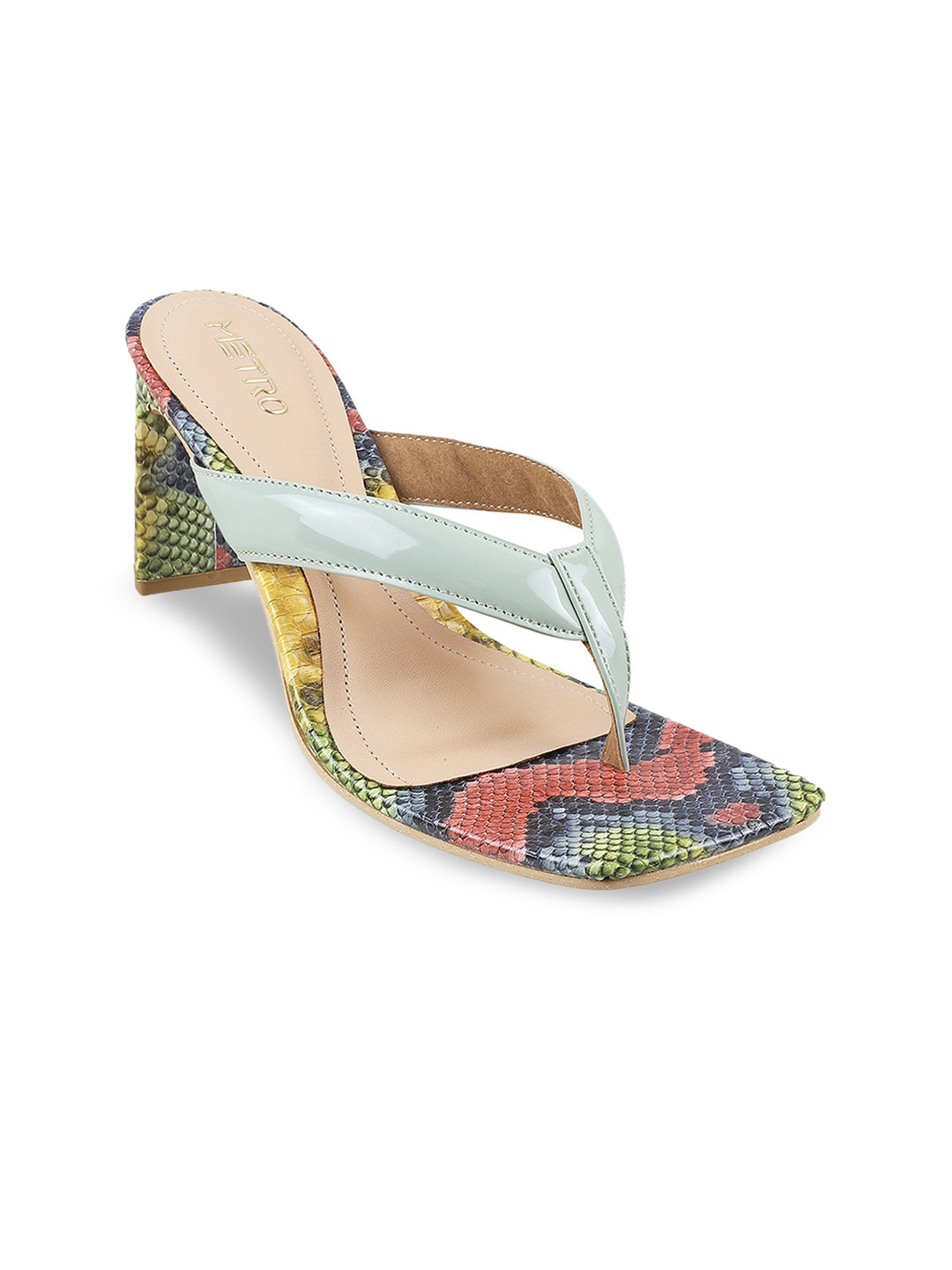Metro Green Printed Block Sandals