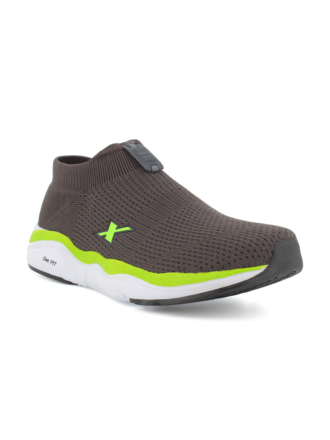 Sparx Men Grey & Fluorescent Green Mesh Running Non-Marking Sports Shoes