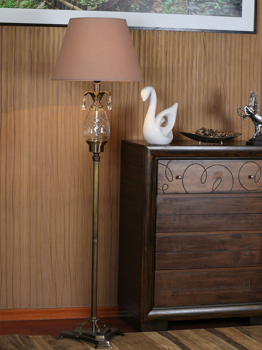 THE LIGHT STORE Brown & Gold-Toned Club Lamp with Lamp Shade