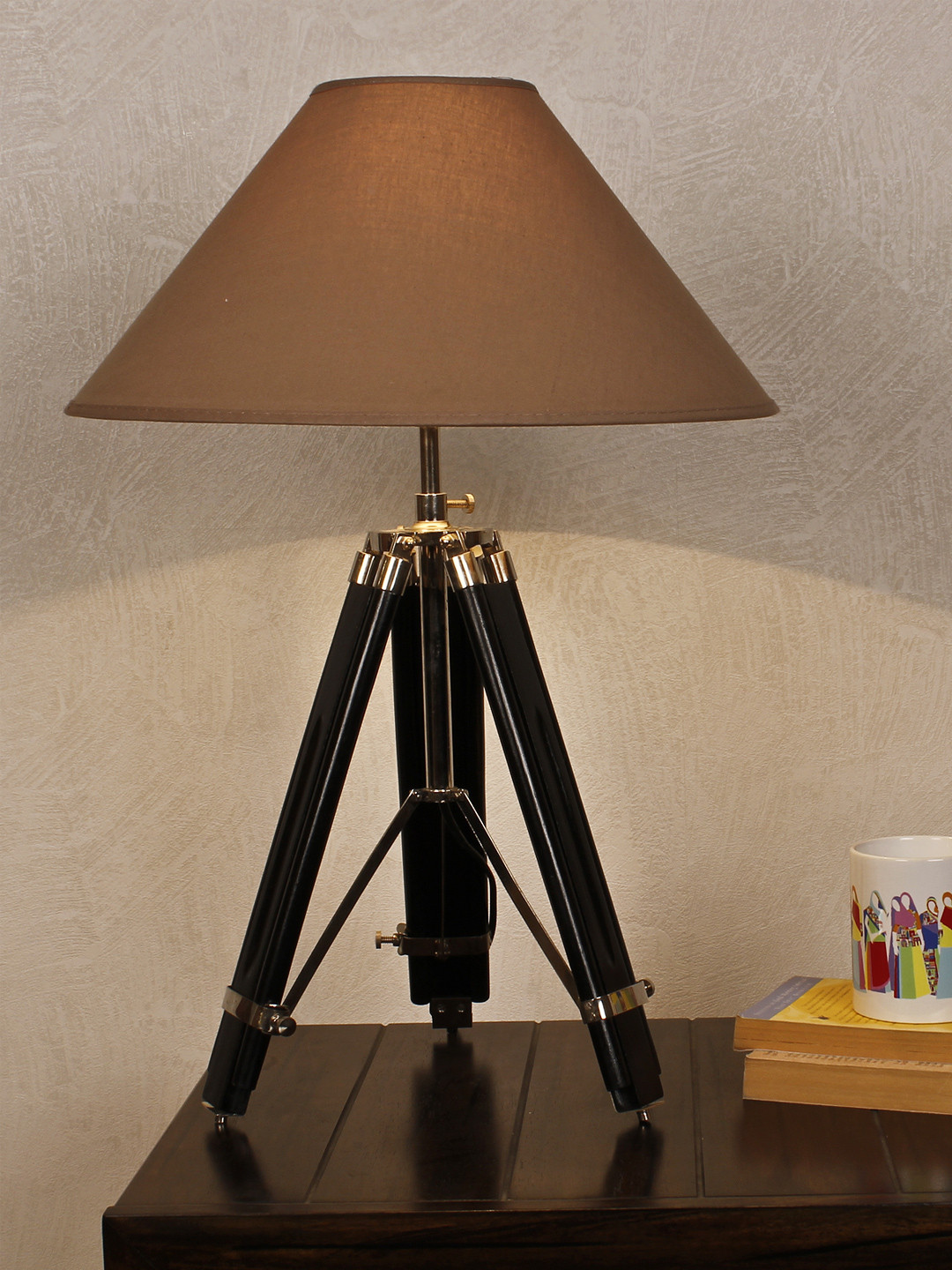 THE LIGHT STORE Brown & Black Solid Contemporary Tripod Table Lamp with Shade