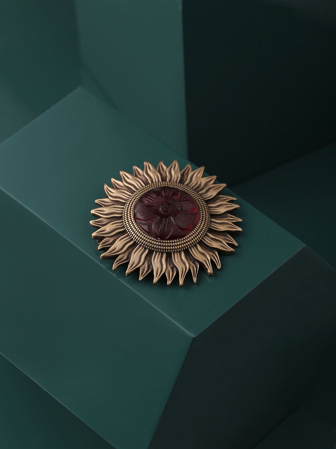 COSA NOSTRAA Men Gold-Toned Red Stone-Studded Sunflower Brooch