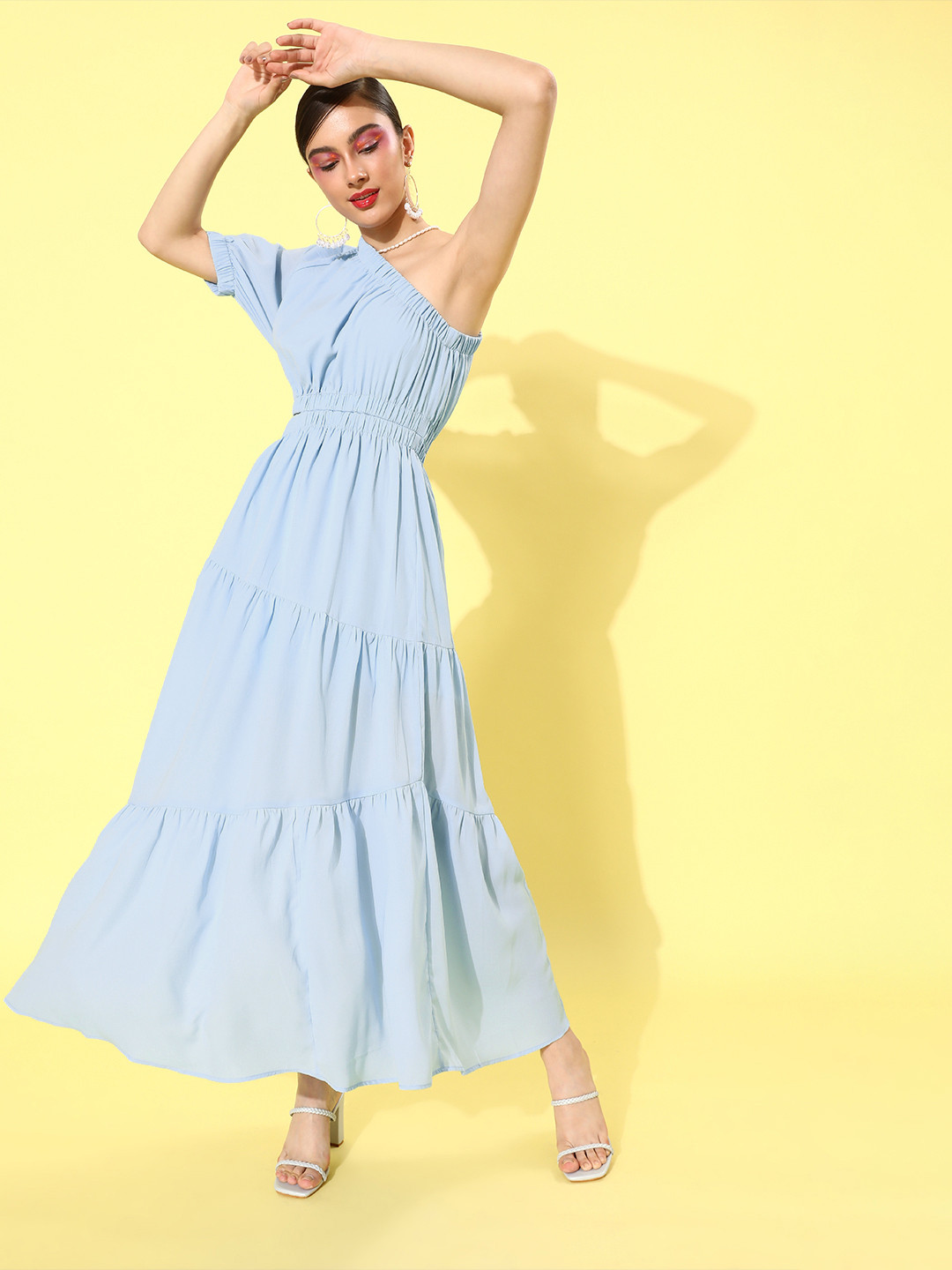 Zastraa Women Attractive Blue Solid Cut Out Dress