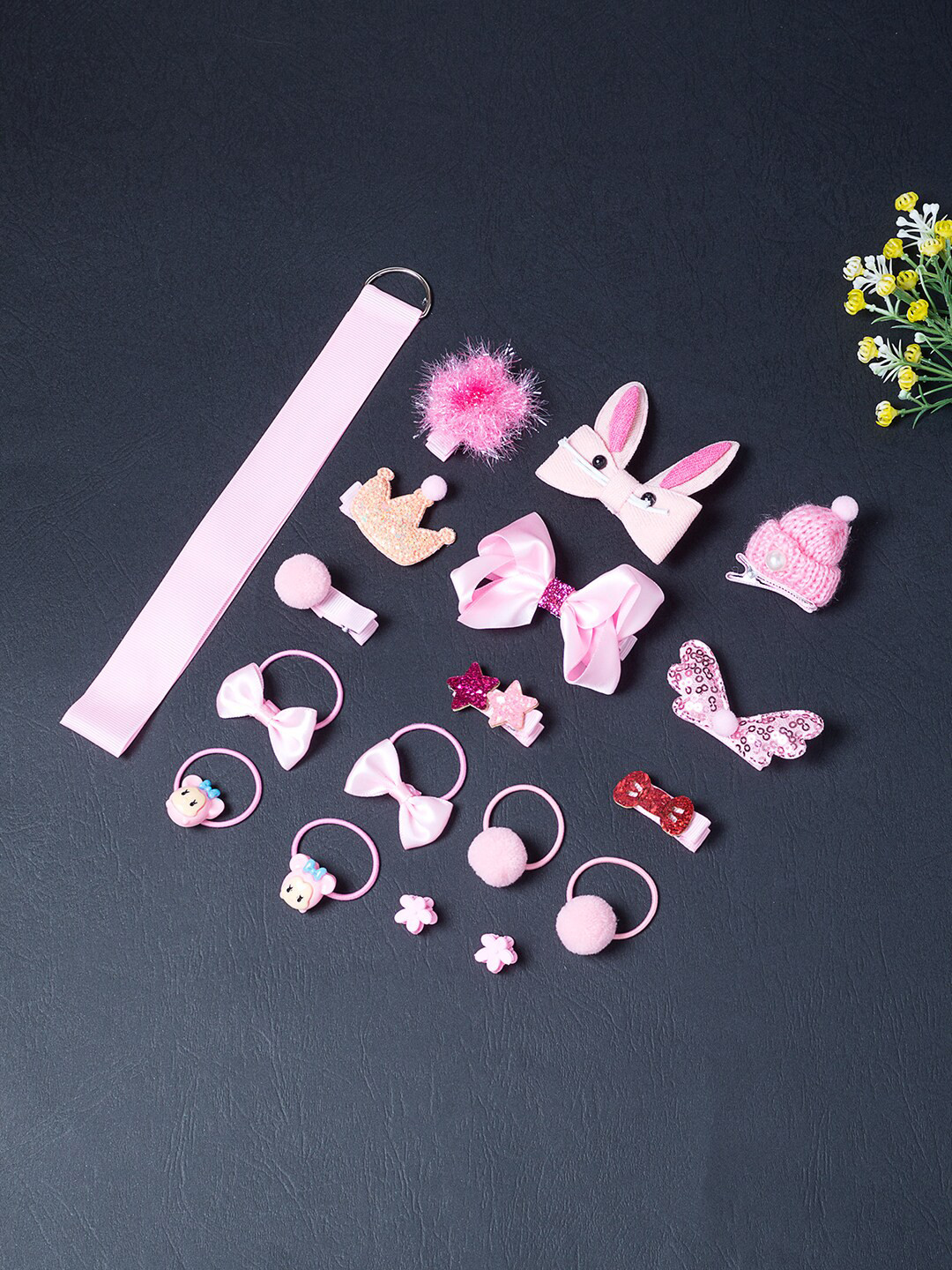 Golden Peacock Girls Pink Embellished Hair Accessory Set of 18