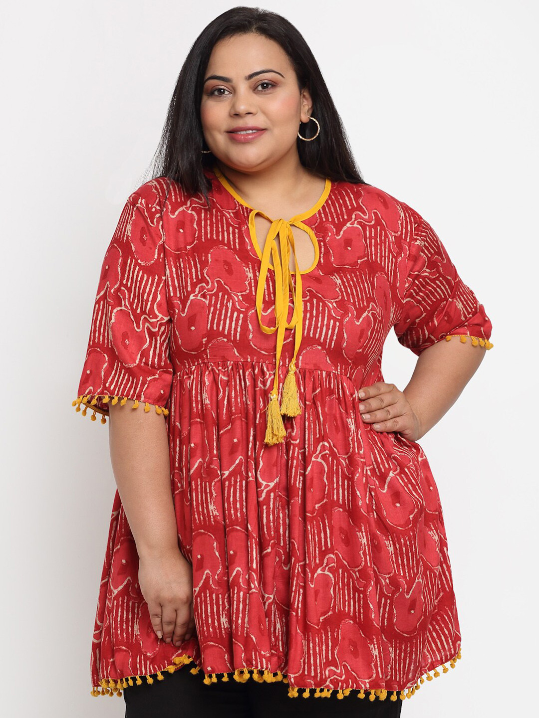 sindrellastorie Women Red Printed Tie-Up Neck Top