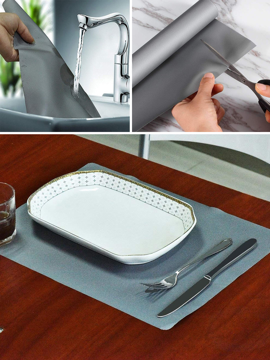 TIED RIBBONS Grey Textured Skid Resistant Shelf Liner