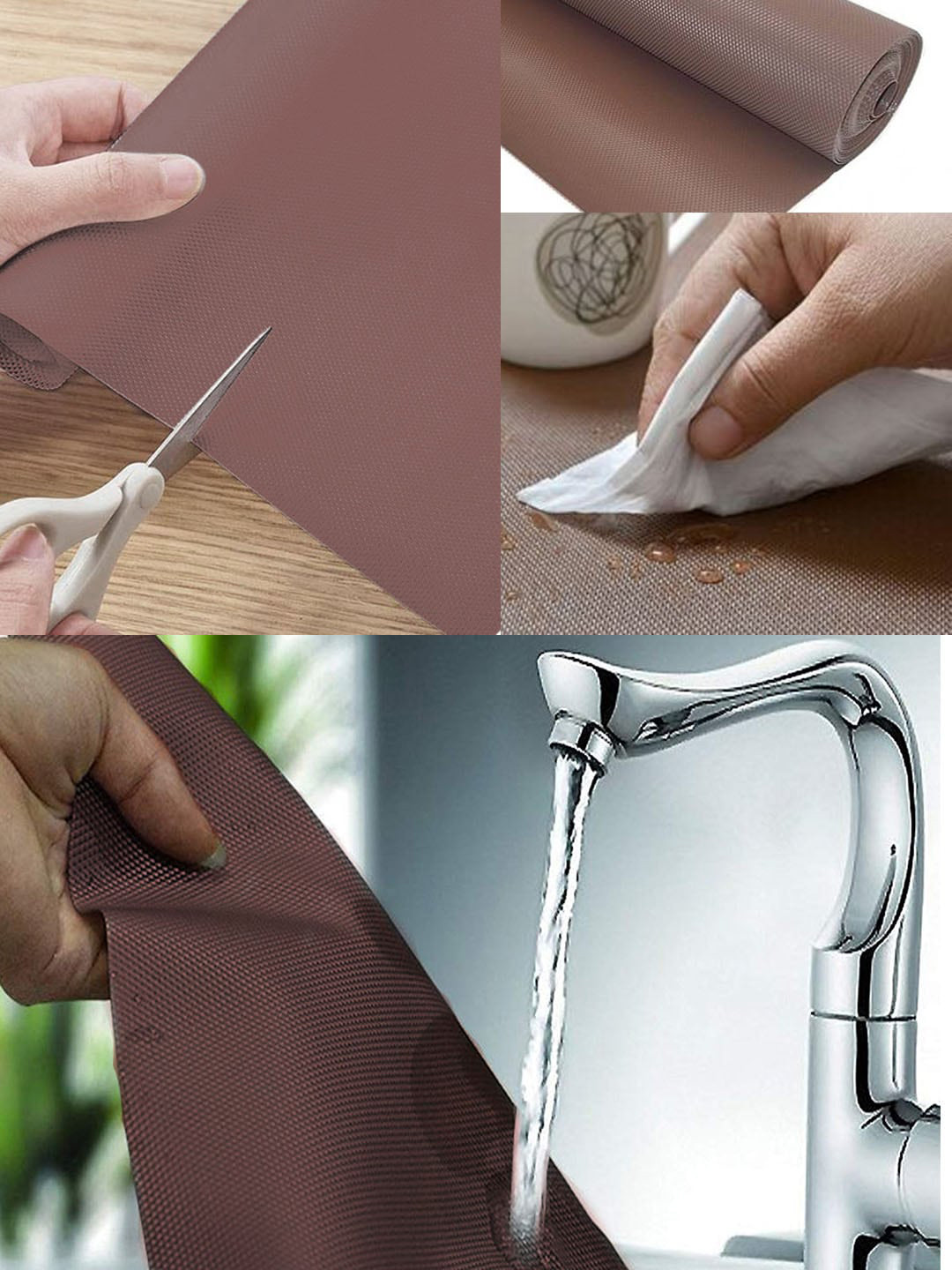 TIED RIBBONS Set Of 3 Brown Solid Anti Slip Skid Resistant Grip EVA Shelf Liner