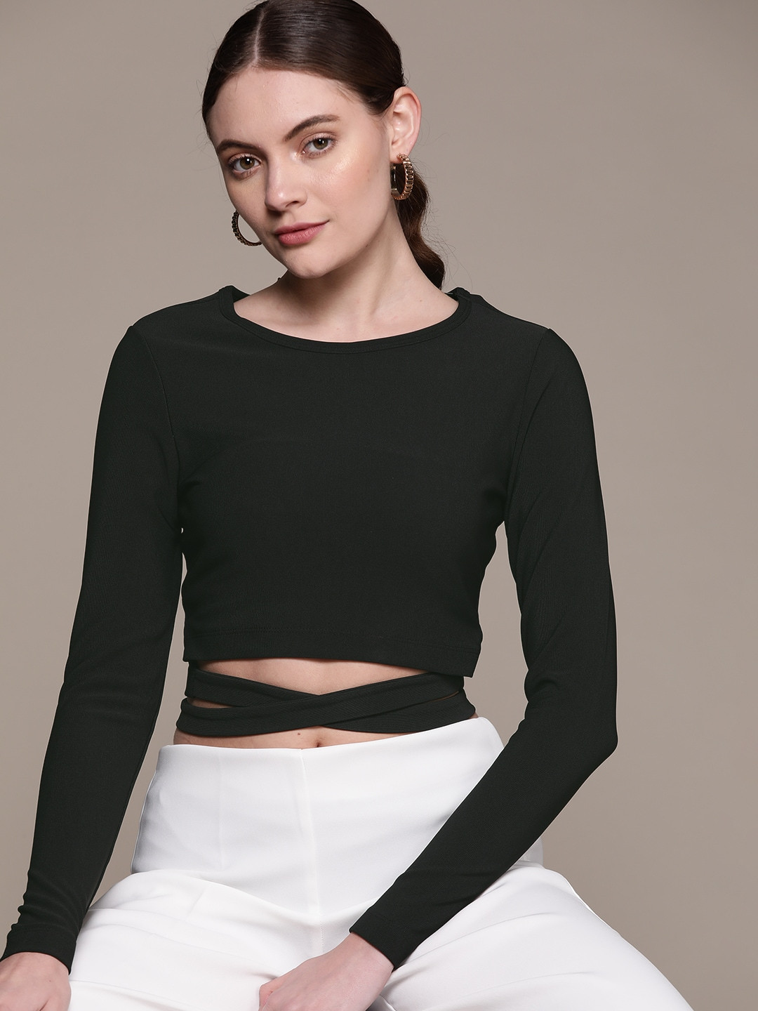 bebe Women Mystical Black AM To PM Crop Top