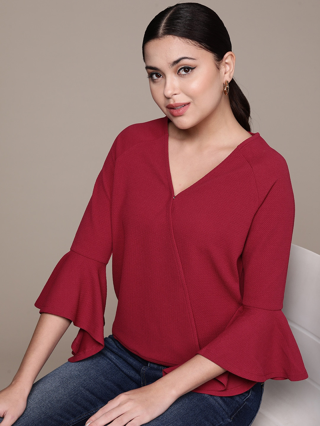 bebe Maroon Medley Dose of Vitamin Wrap Top