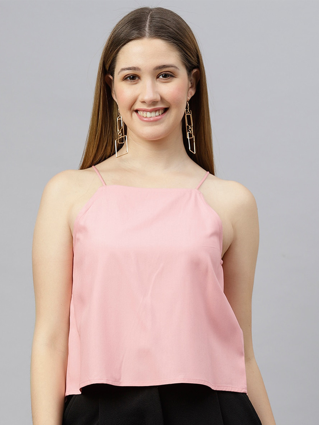 FLAMBOYANT Women Peach-Coloured Solid Crop Top