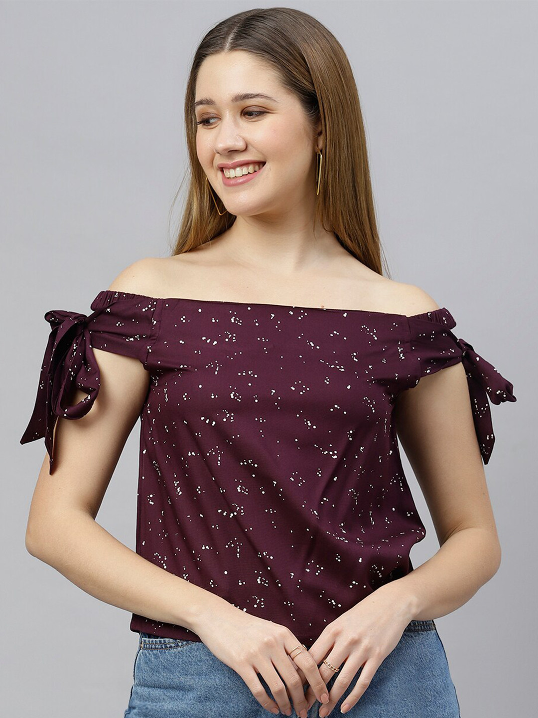 FLAMBOYANT Purple Off-Shoulder Bardot Top