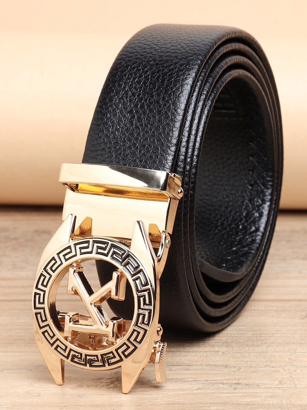 ZORO Men Black Alphabet Letter K Autolock Buckle Belt
