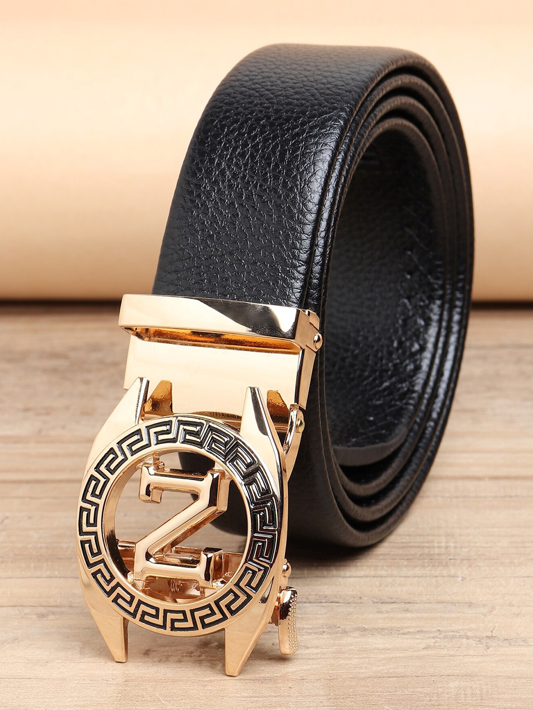 ZORO Men Black PU Alphabet Letter Lock Belt