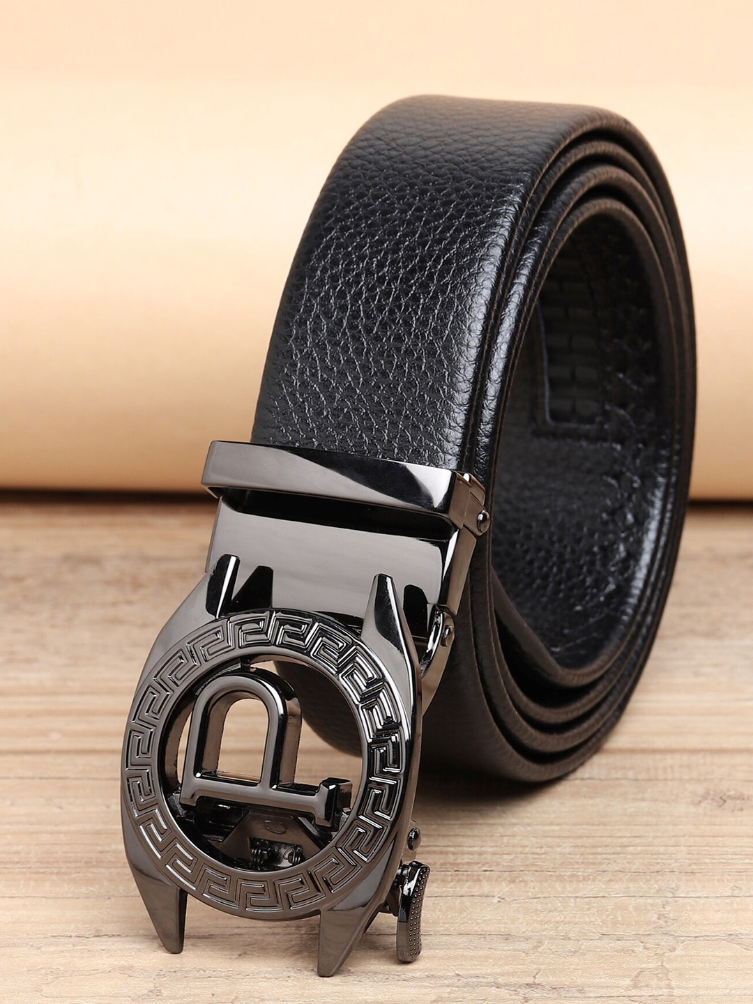 ZORO Men Black PU Alphabet Letter Lock Belt