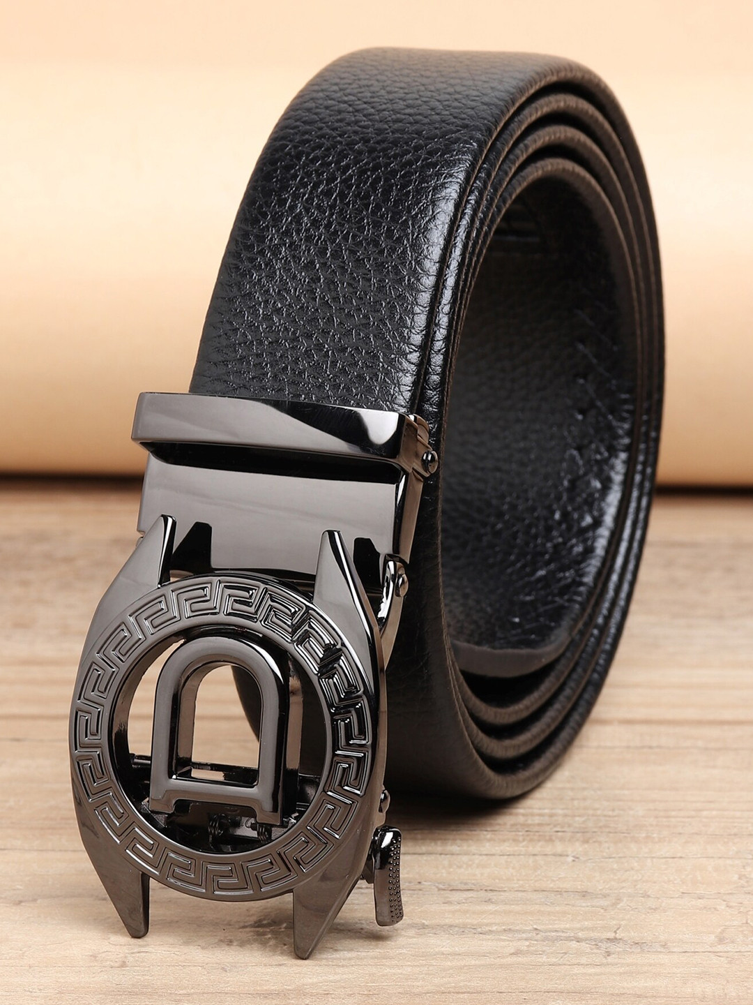 ZORO Men Black PU Alphabet Letter Lock Belt