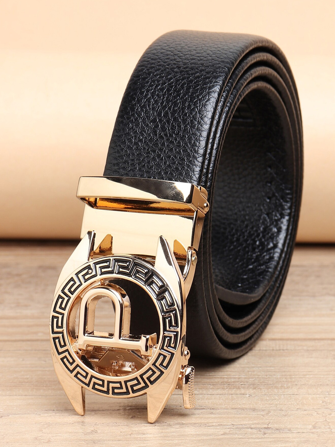 ZORO Men Black PU Alphabet Letter Lock Belt