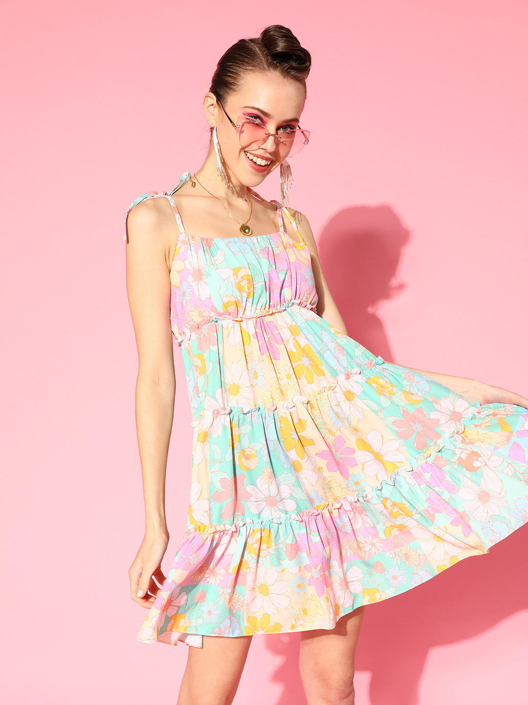 Athena Women Gorgeous Green Floral Sun Dress