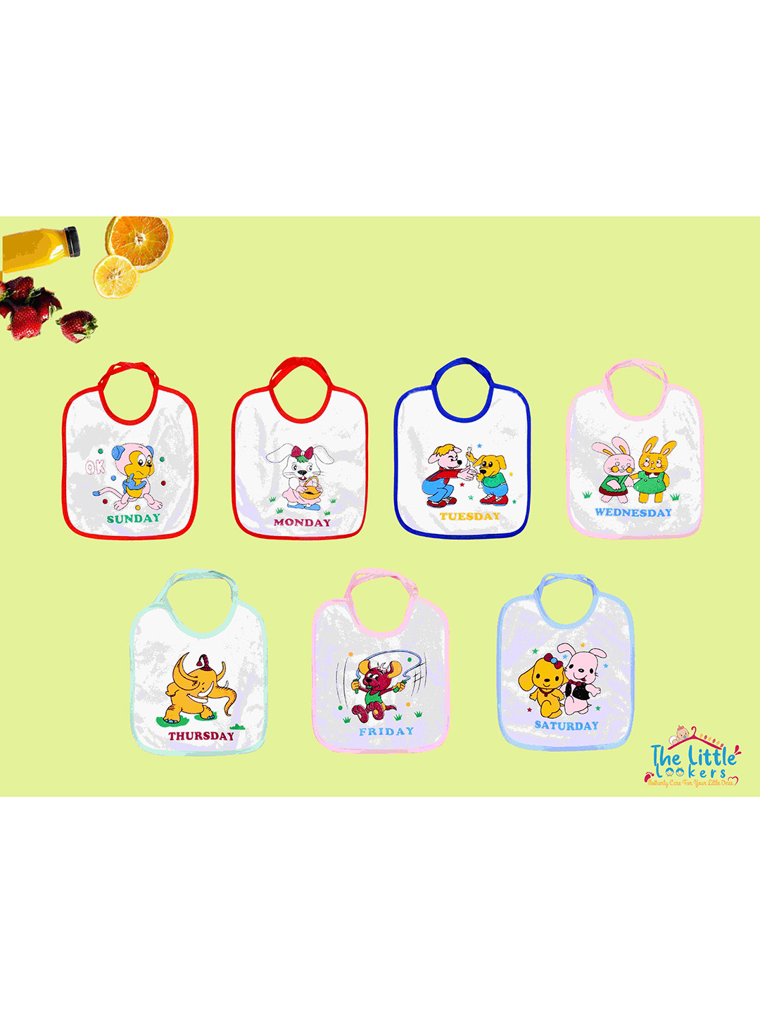 The Little Lookers Infant Pack Of 7 Multi-Coloured Animal Printed Terry Cotton Bibs