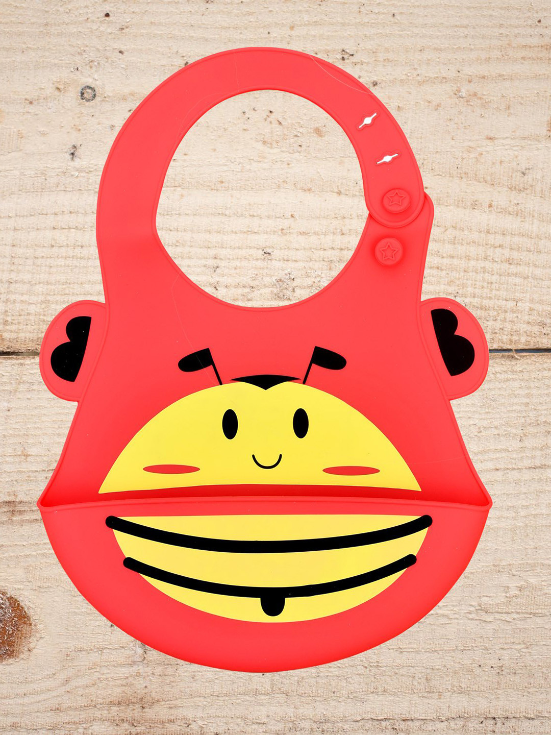 The Little Lookers Kids Red Printed Bibs With Adjustable Strap & Food Catching Tray