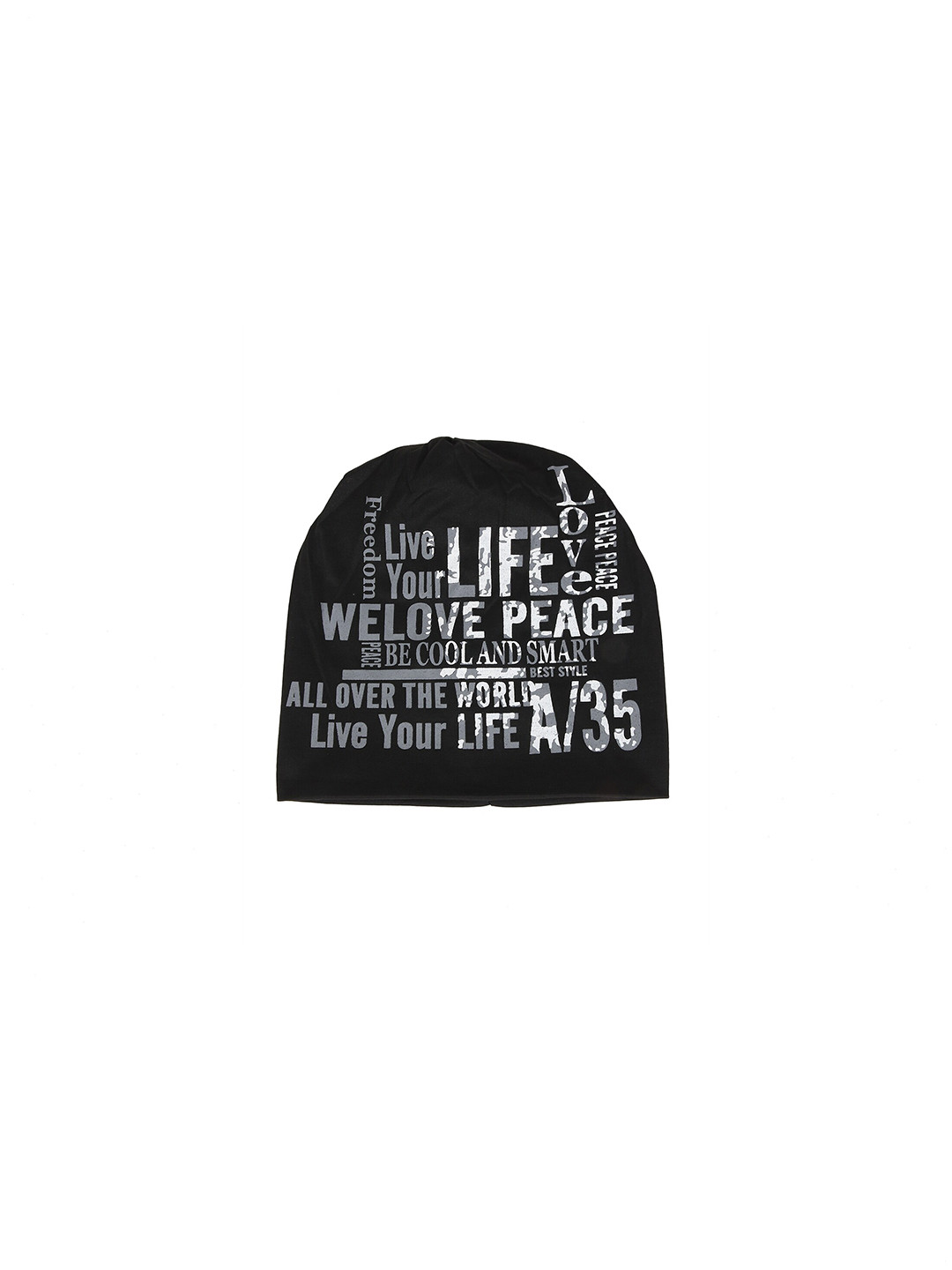 iSWEVEN Unisex Black & White Printed Beanie