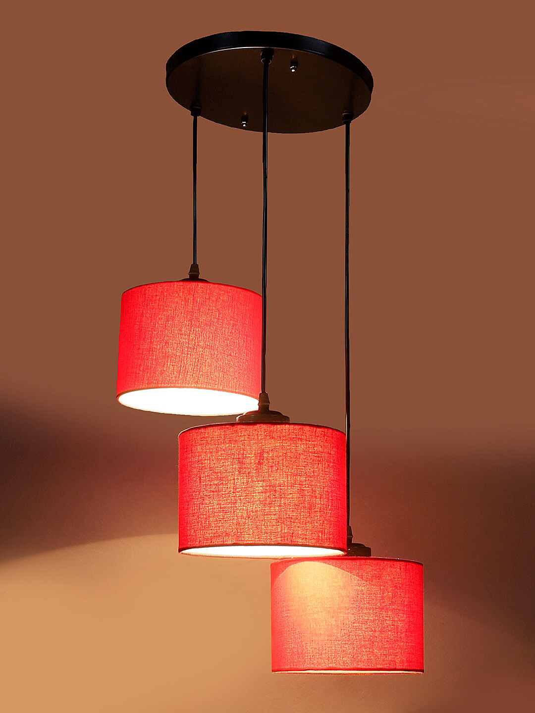 Devansh Red Cotton Shade Cluster Ceiling Lamp