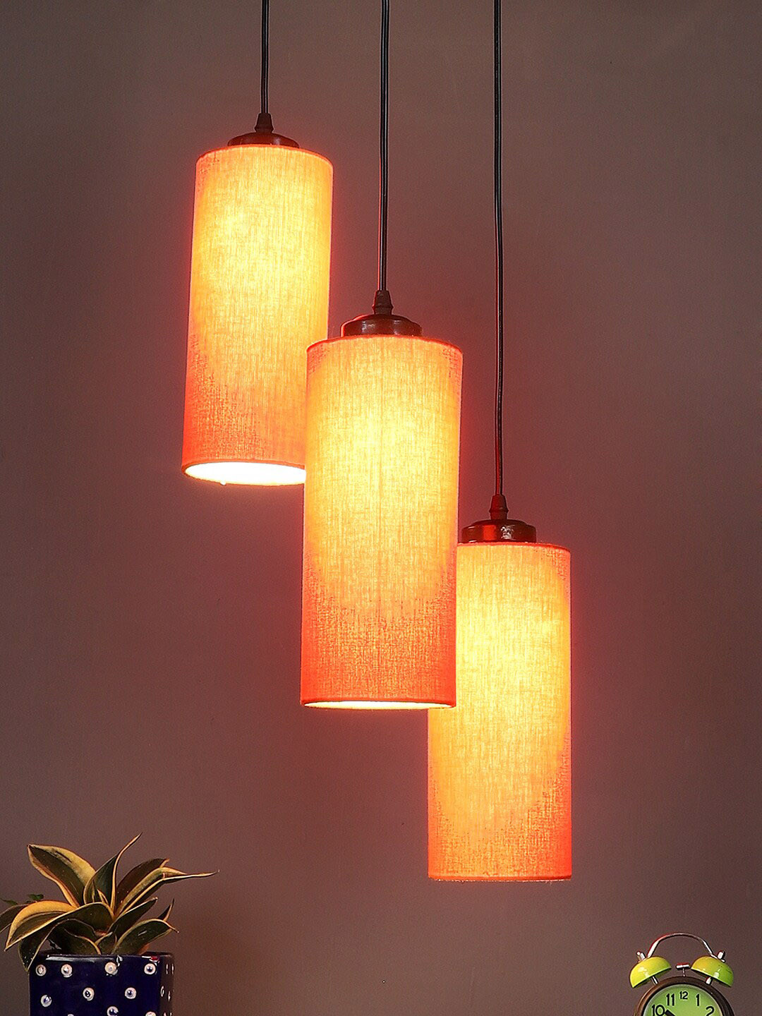 Devansh Orange Cylindrical Contemporary Cluster Hanging Ceiling Lamp