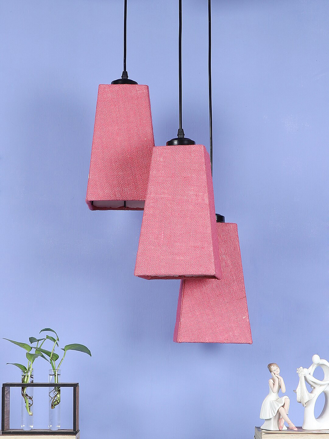 Devansh Pink Jute Pyramid Cluster Hanging Lamp