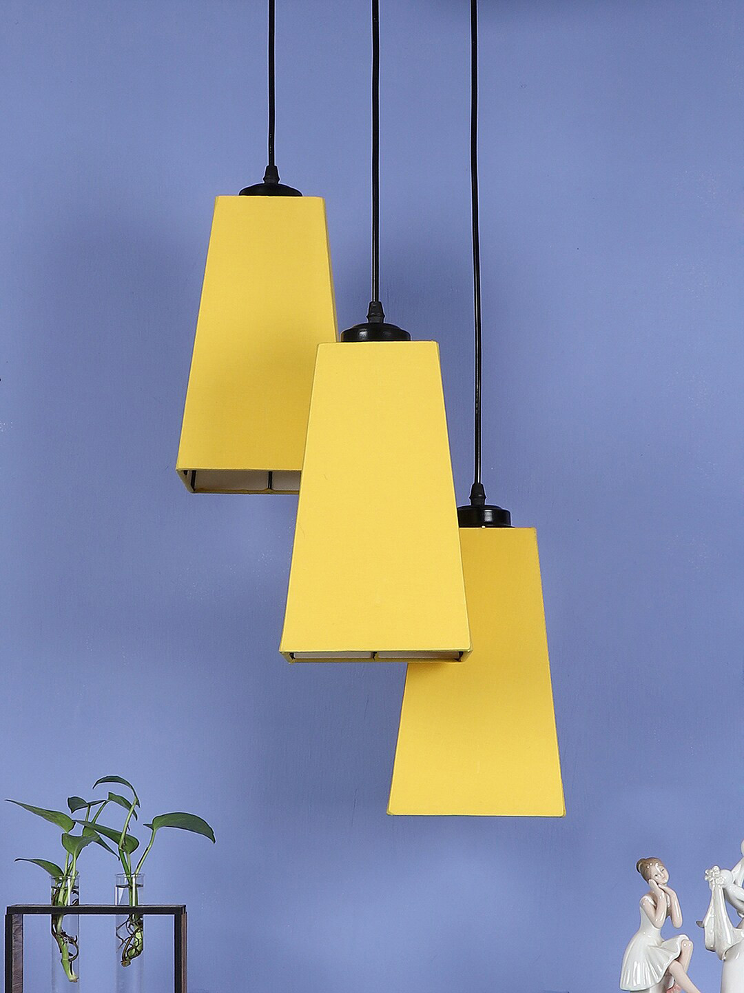 Devansh Yellow Cotton Pyramid Cluster Hanging Lamp