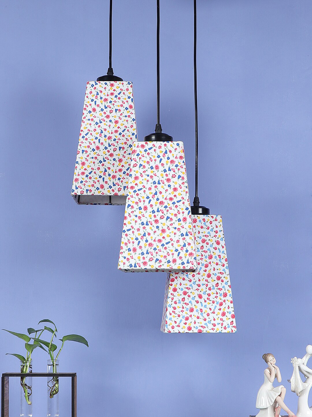 Devansh White Cotton Pyramid Ceiling Lamp