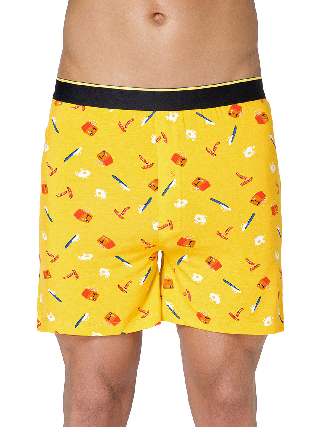 bummer Men Yellow Micro Modal Printed Brekkie Boxers