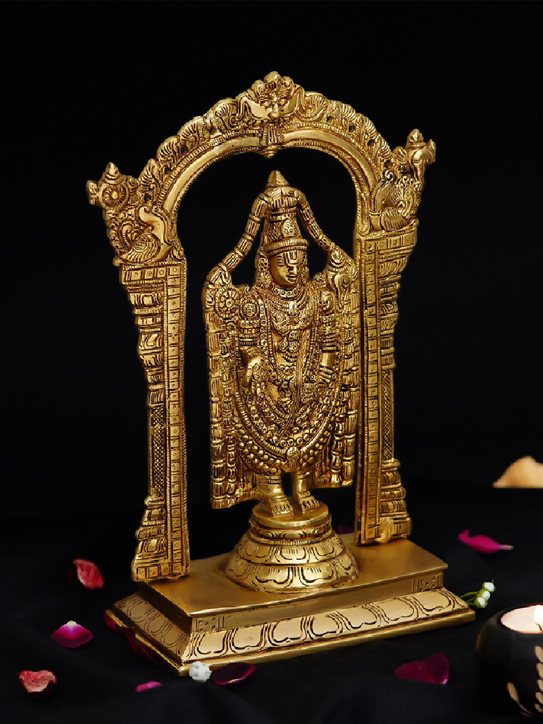 eCraftIndia Lord Balaji Gold Brass Metallic Prayer Room Hand-Crafted Medium Showpiece - 11.8 Inches