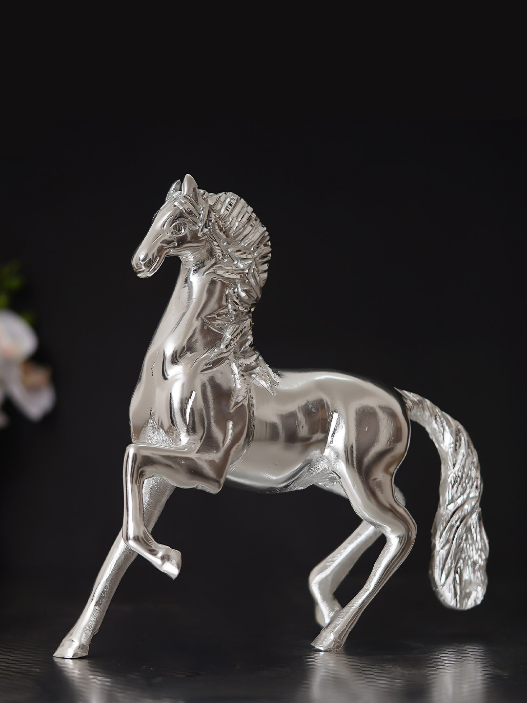 eCraftIndia Silver-Toned Metal Running Horse Statue