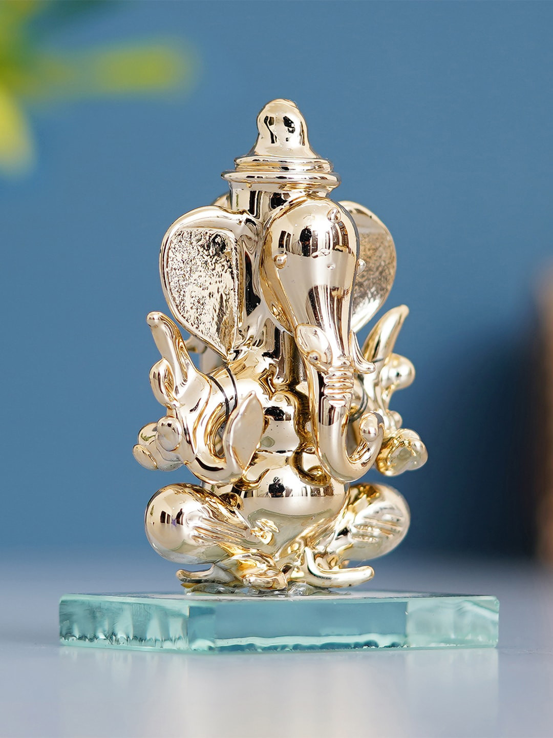 eCraftIndia Lord Ganesha Gold Crystal Glossy Prayer Room Small Showpiece - 2 Inches