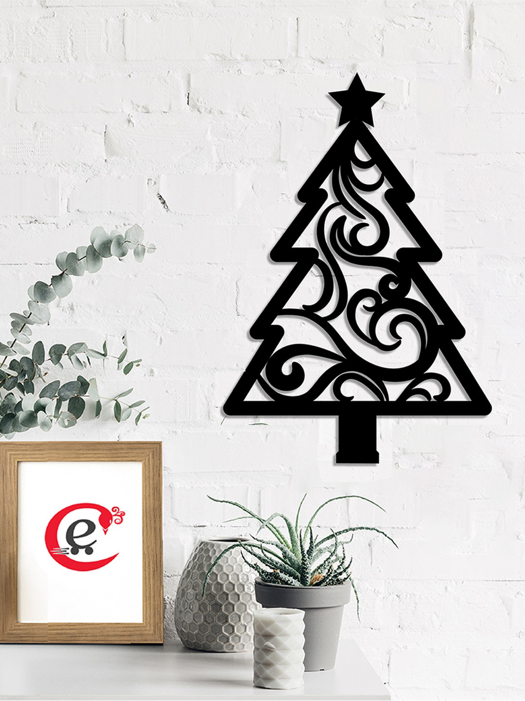 eCraftIndia Christmas Tree Wood Matte Hanging Hall Signs and Plaques-10.5In