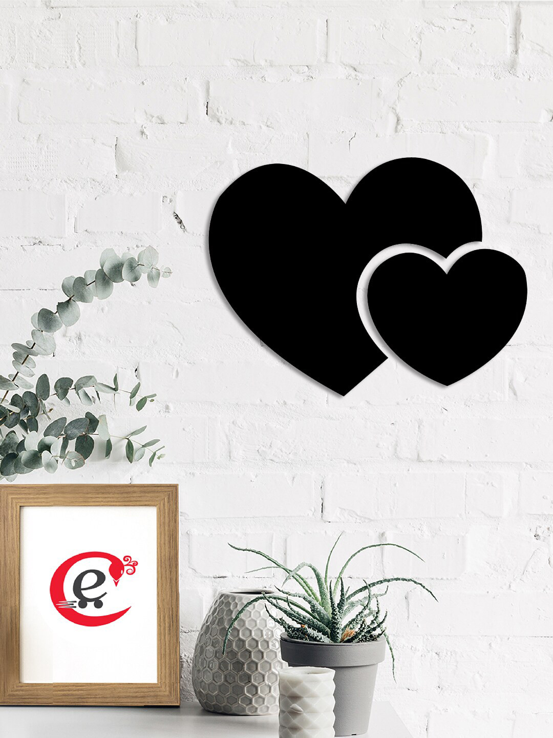 eCraftIndia 2 Heart Wood Matte Hanging Hall 3Pcs Signs and Plaques-12In
