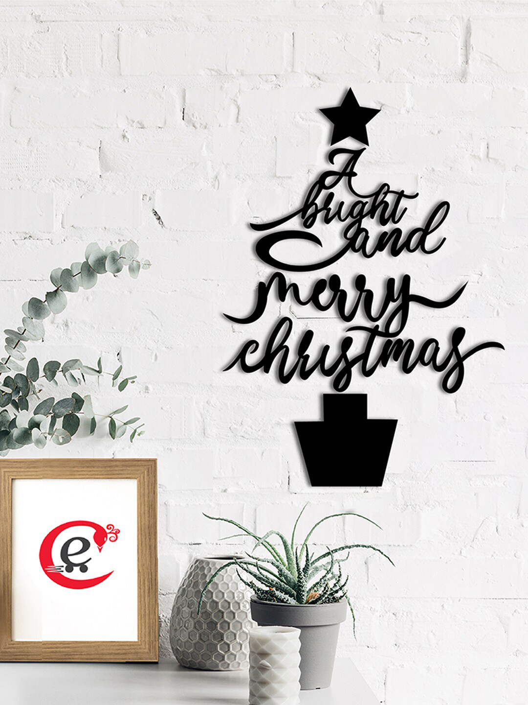 eCraftIndia A Bright and Merry Christmas Wood Matte Hall Spiritual Wall Decor-4.5In