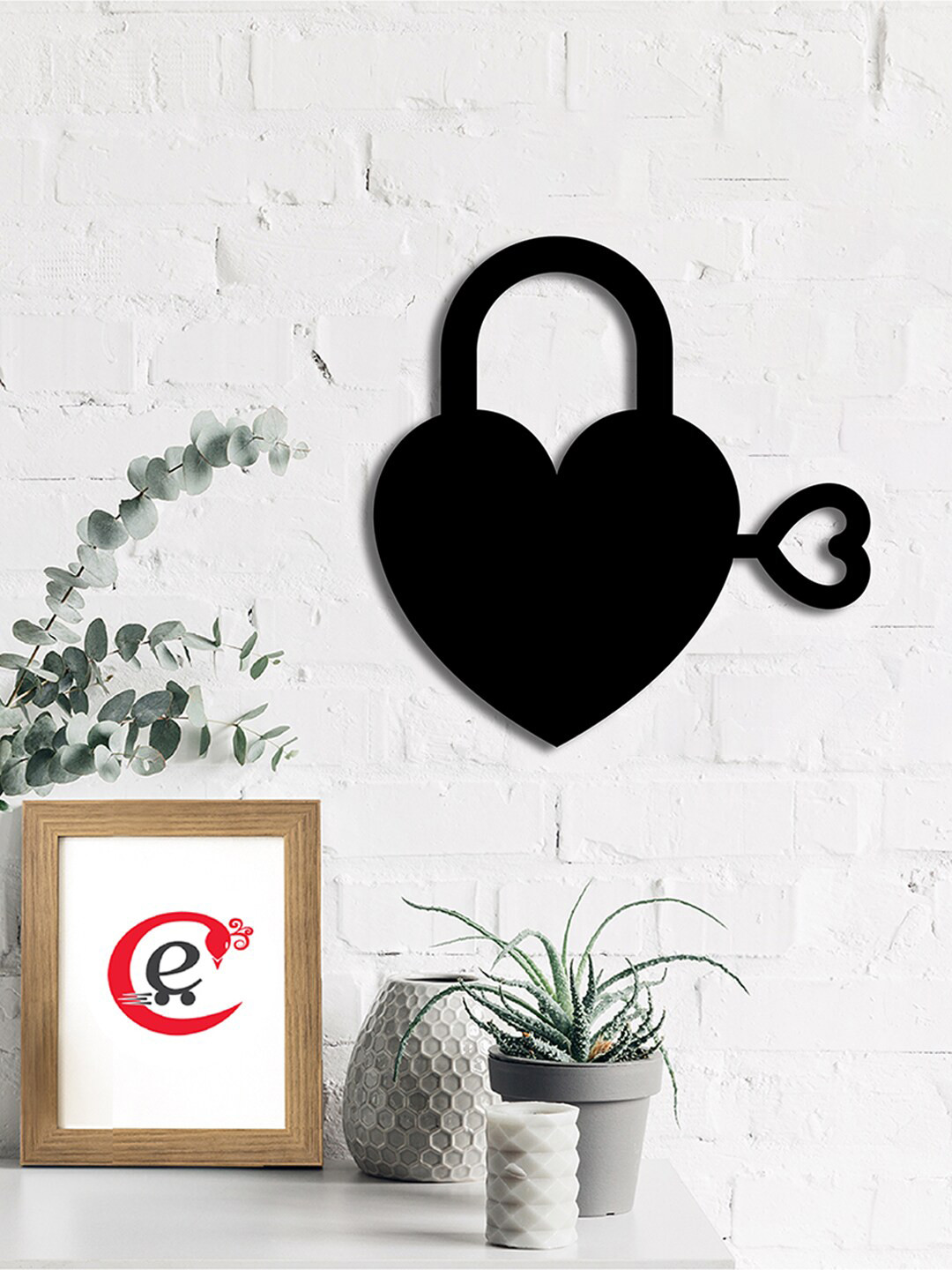 eCraftIndia Heart Key Wood Matte Hanging Hall Signs and Plaques-12.5In