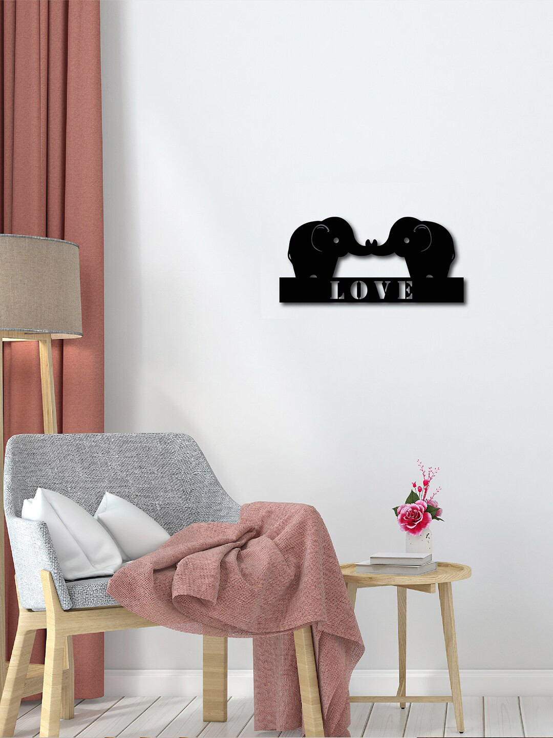 eCraftIndia Love Elephant Wood Matte Hanging Hall Signs and Plaques-15In