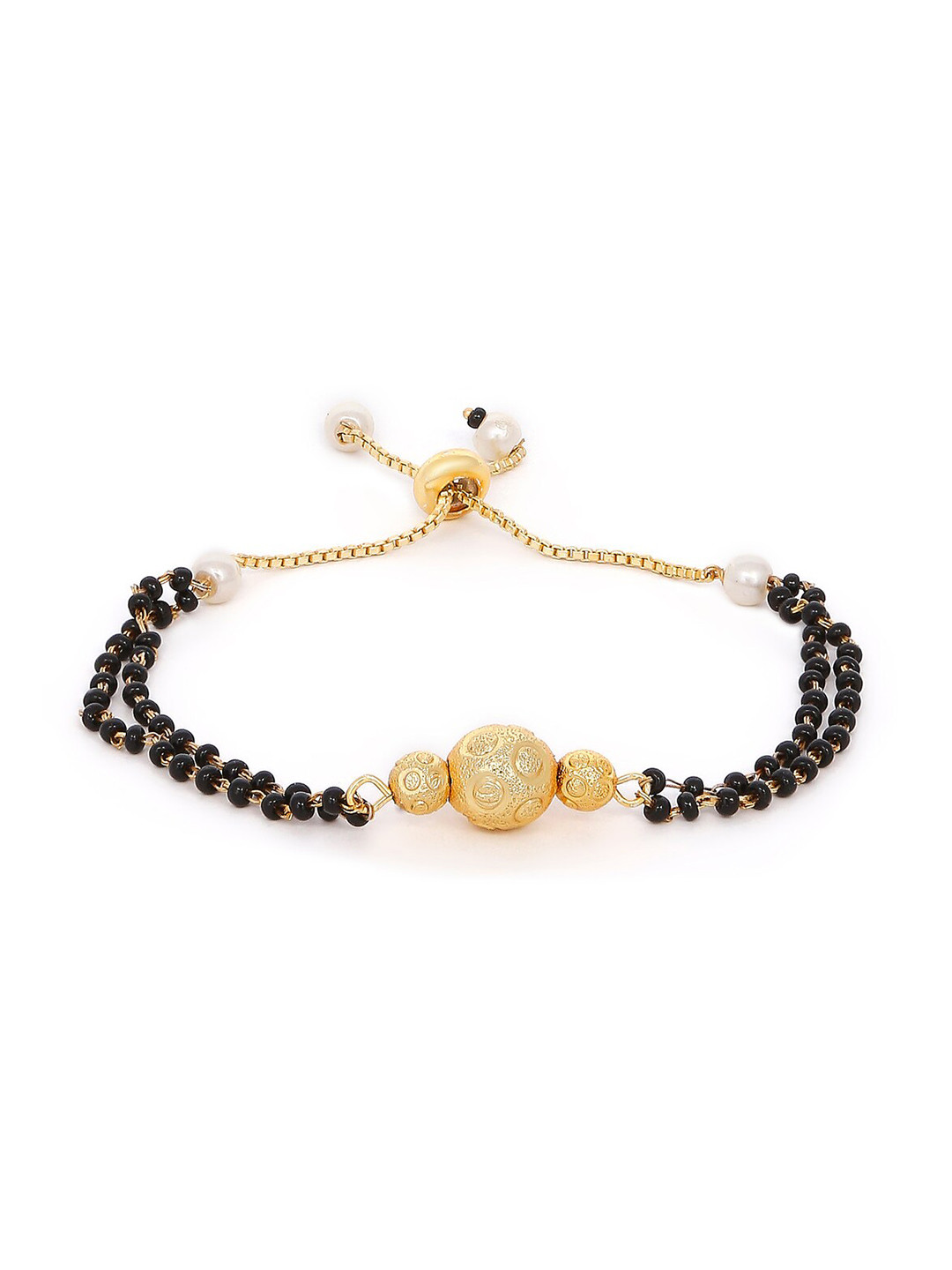 Mahi Gold-Toned & Black Gold-Plated Mangalsutra Bracelet
