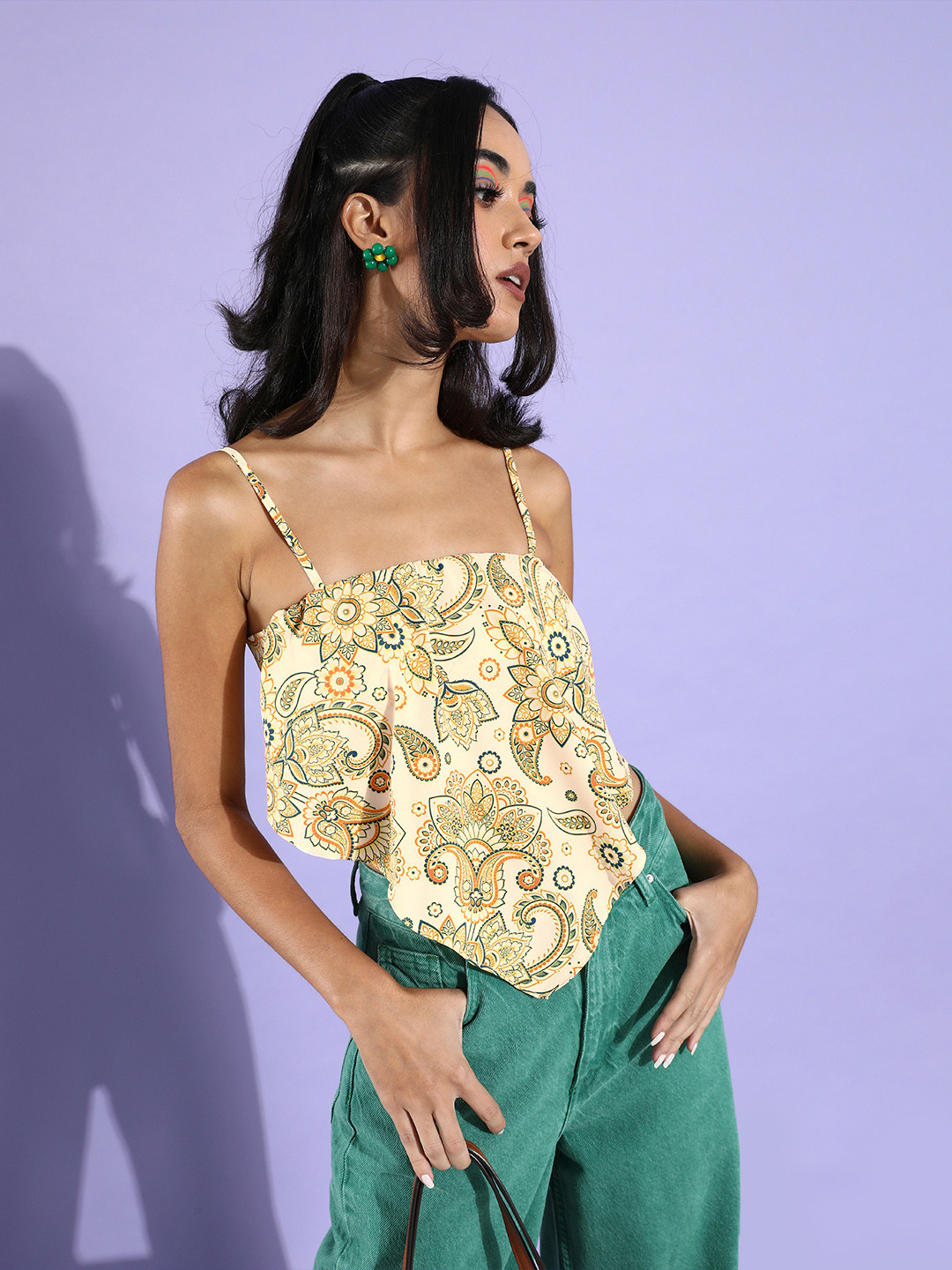 Zink London Women Classic Off-White Floral Scarf Top