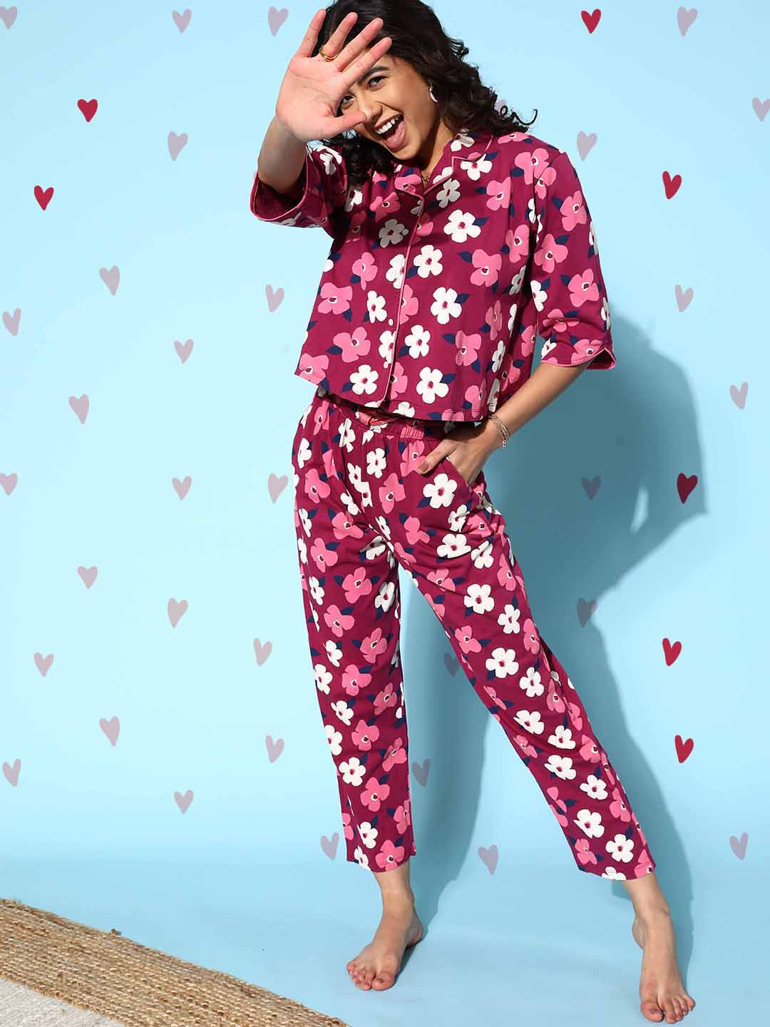 I like me Women Purple Floral Sleep Staple