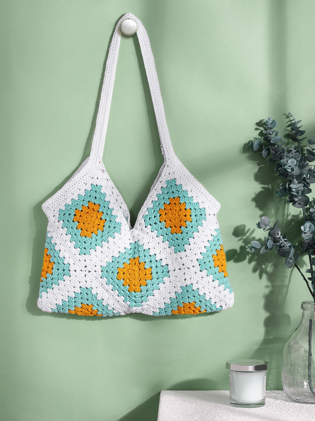 Magic Needles White Geometric Shopper Shoulder Bag