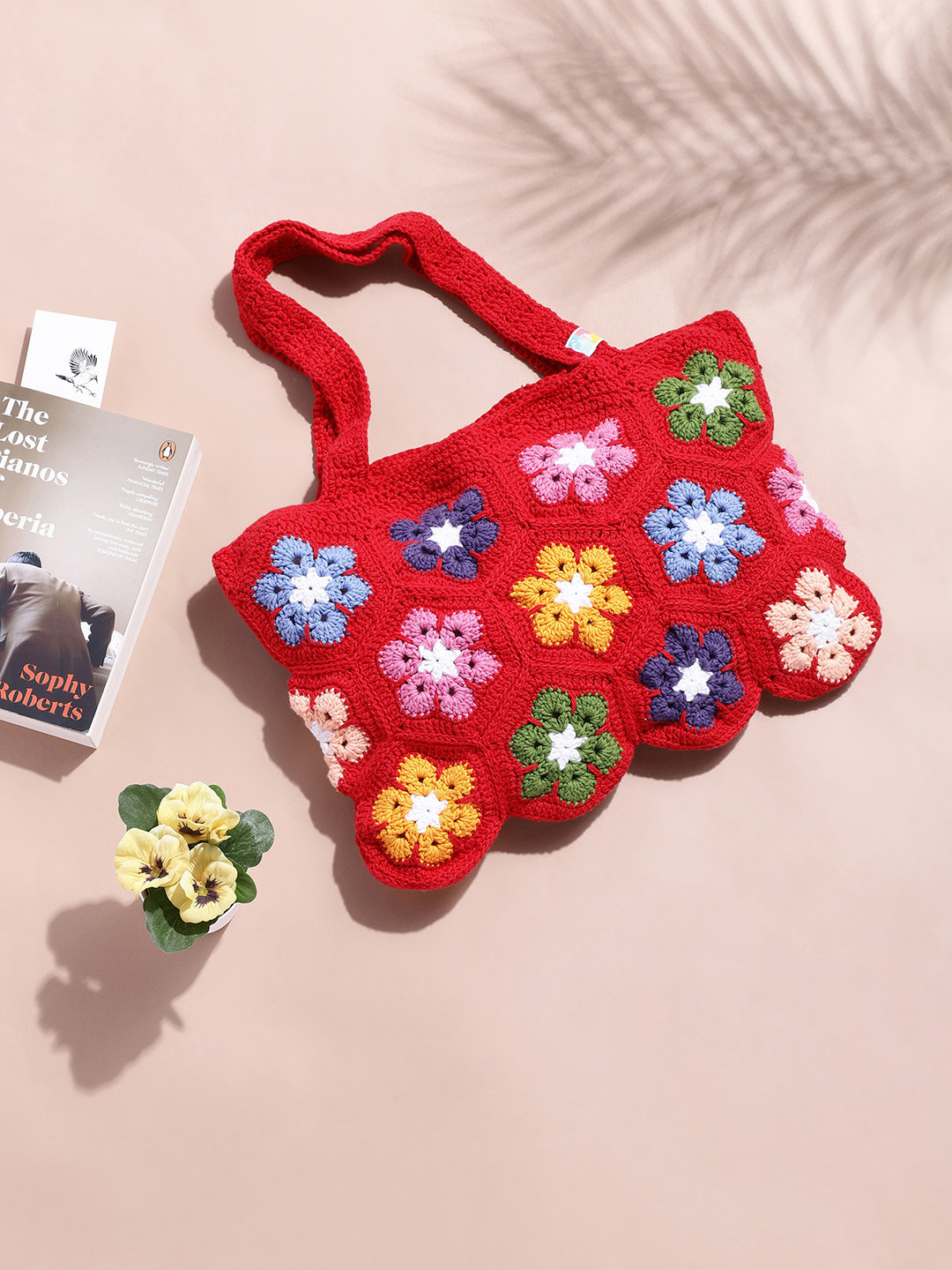 Magic Needles Red Floral Shopper Shoulder Bag