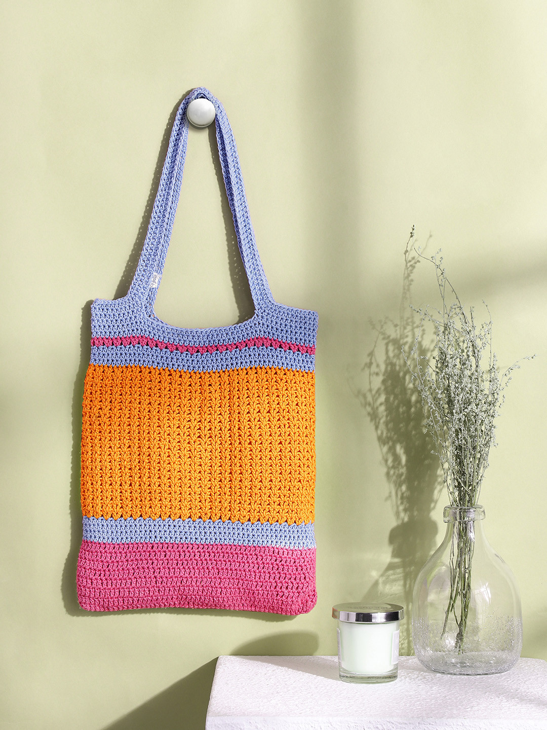 Magic Needles Orange Colourblocked Shopper Shoulder Bag