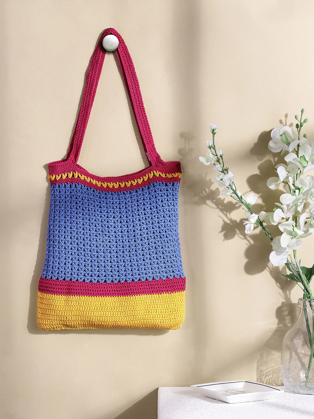 Magic Needles Blue Colourblocked Shopper Shoulder Bag