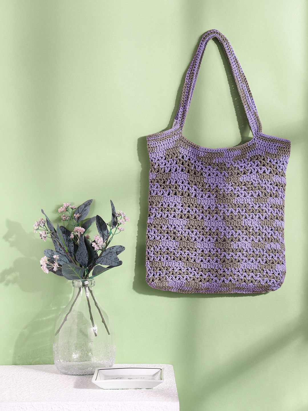 Magic Needles Purple Textured Oversized Shopper Shoulder Bag
