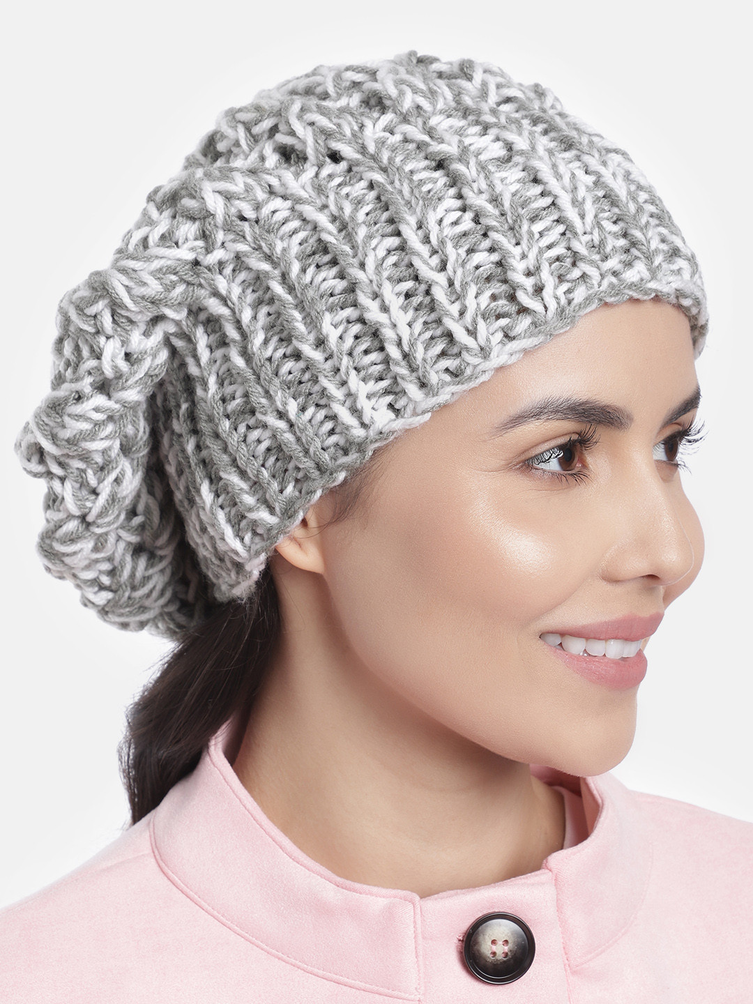 Magic Needles Women Grey Melange Knitted Beanie