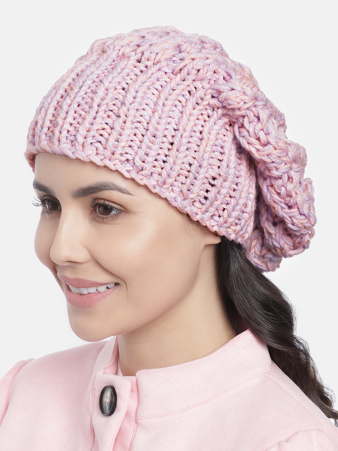 Magic Needles Women Pink & Lavender Handmade Shroom Beanie