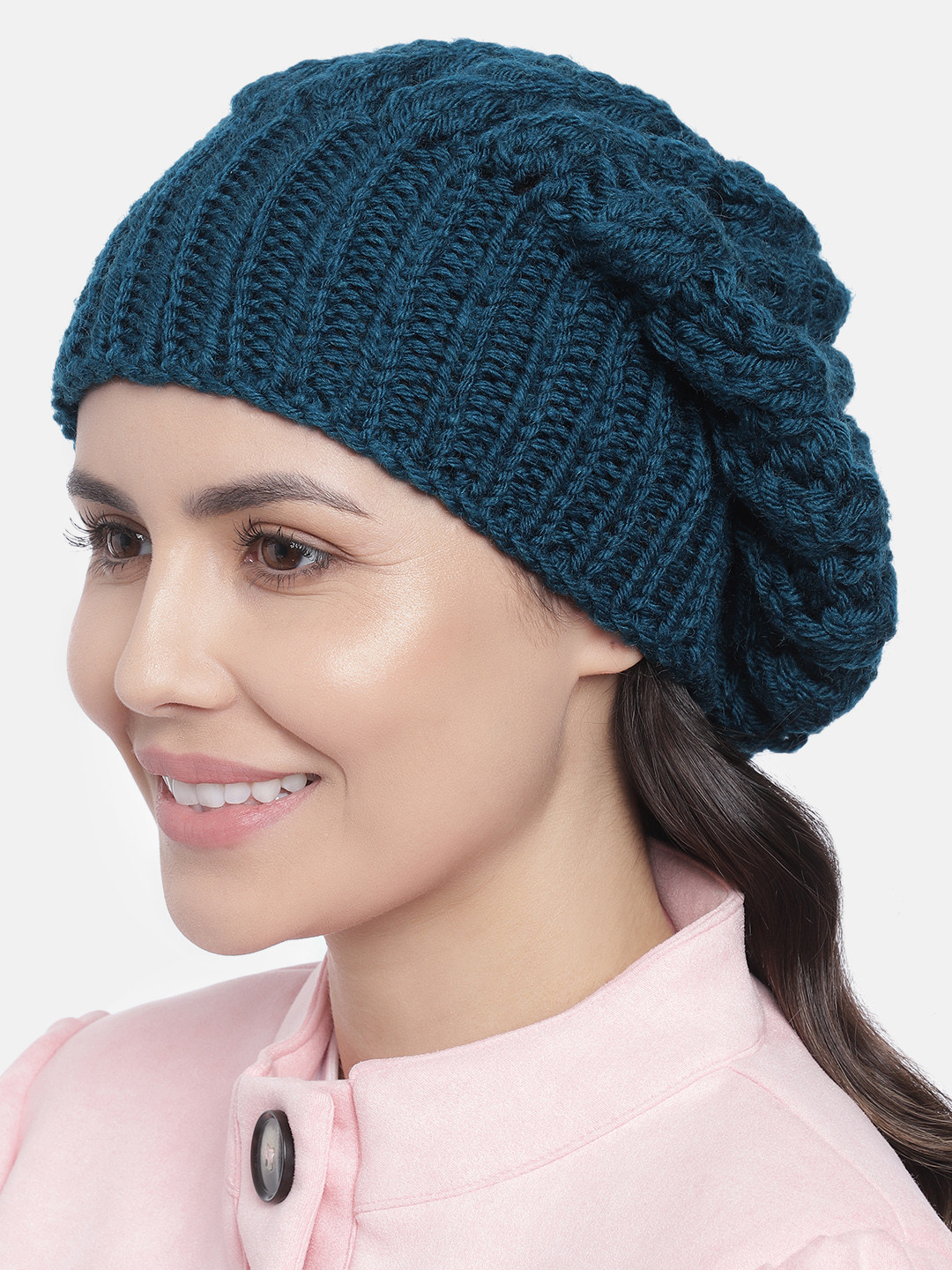 Magic Needles Women Teal Blue Handmade Shroom Beanie