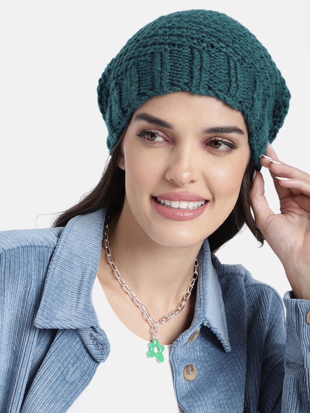 Magic Needles Unisex Teal Blue Solid Beanie