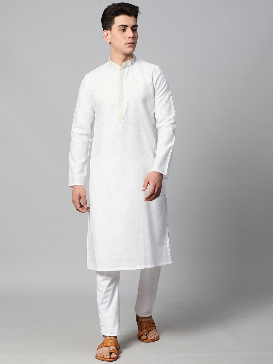 Manthan Men White Thread Work Kurta